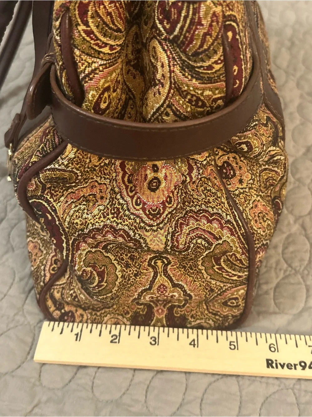 Etienne Aigner Tapestry Paisley Shoulder Bag Brown Multi Pocket